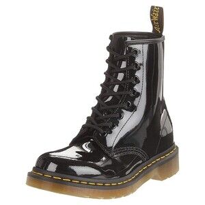 DR. MARTENS 1460 W BLACK PATENT LEATHER LACE-UP BOOTS, WOMEN US 5 New